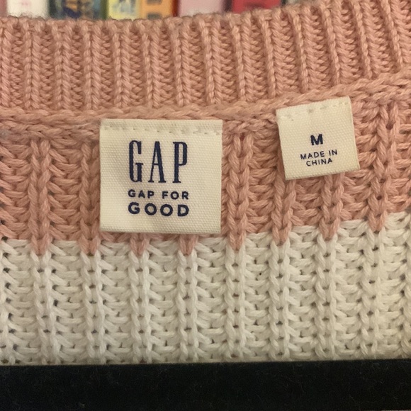 Bell sleeve chunky knit white pink grey stripe sweater M - Picture 4 of 4